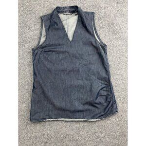 Toad&Co Shirt Womens Small Blue Chambray Sleeveless V-Neck Zip Pullover Casual‎
